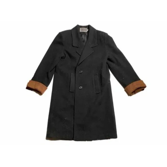 Vintage Spencer Douglas Pea Coat Black Tan Wool Long Size 10 With Shoulder Pads - Picture 6 of 6